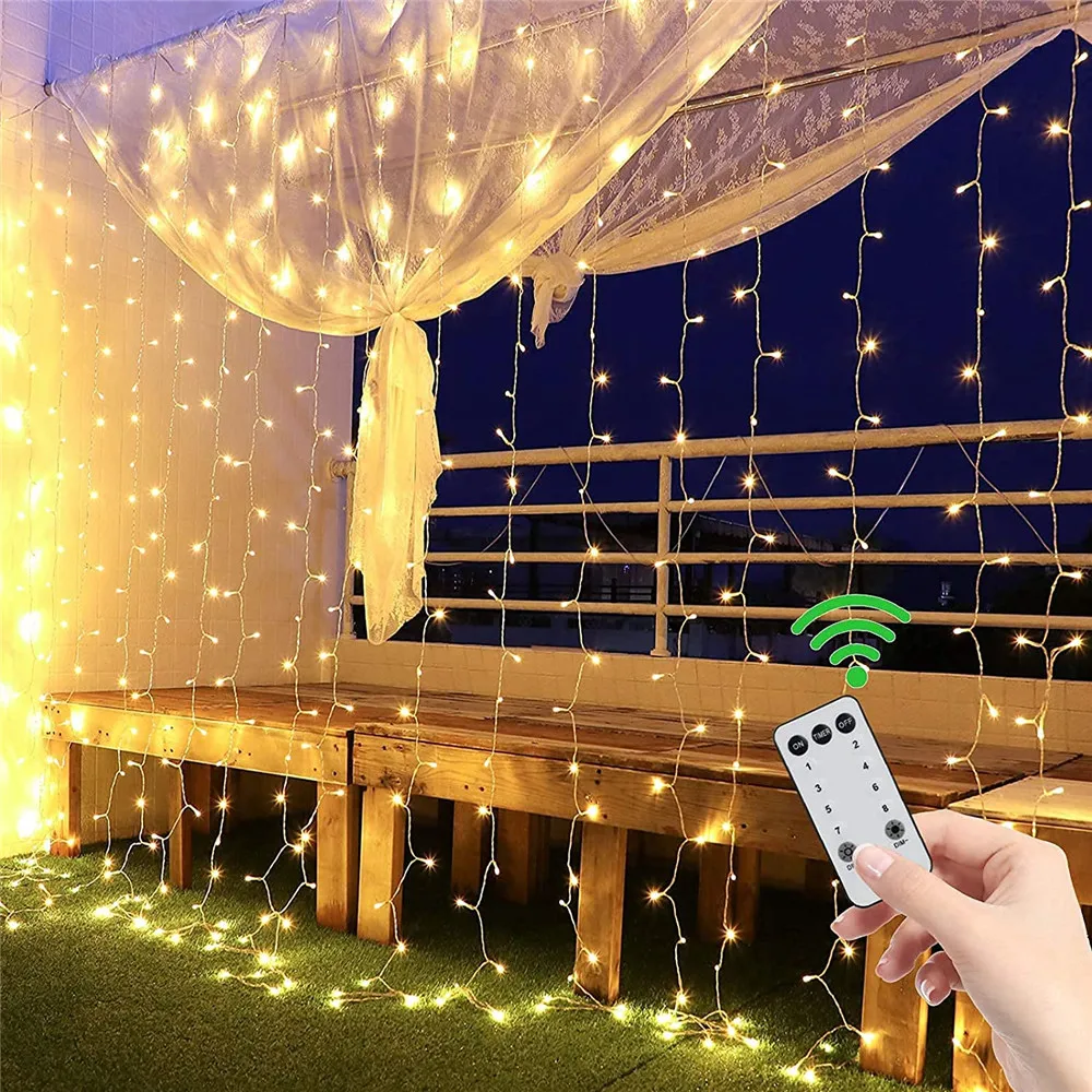 Christmas Decoration 3*3 6*3 9*3M Window Curtain Lights Outdoor Garland for Wedding Garden Patio String Lights New Year 2024