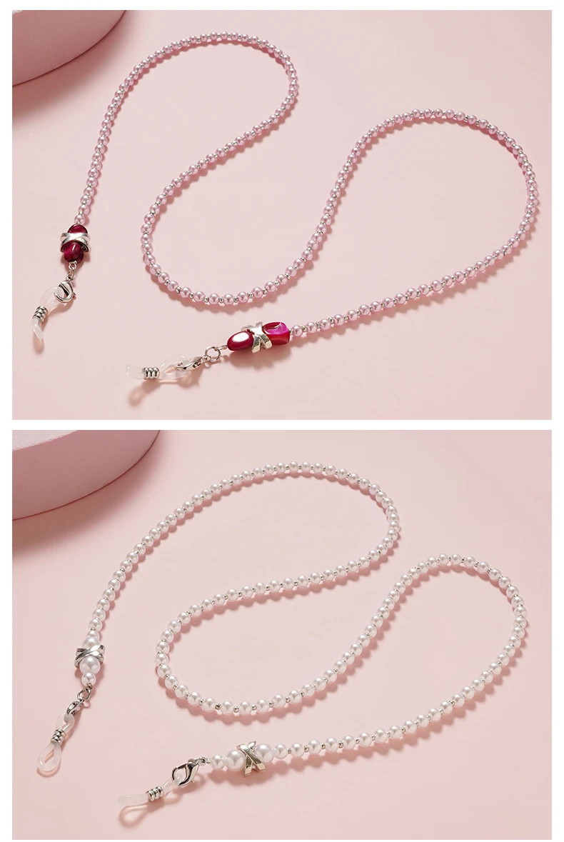 Perlen-Sonnenbrillenkette zum Tragen des Halses mit Perlen-Lanyard-Kordelmasken, Sonnenbrillen-Lesebrillenkette, Brillenzubehör – Detail 6