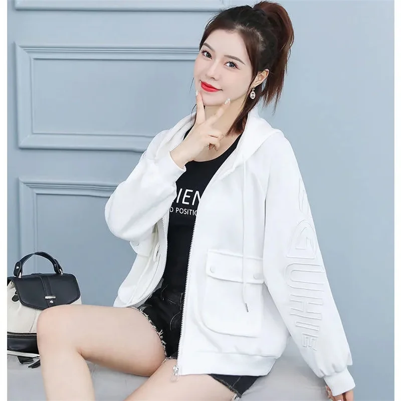 

Spring Autumn 2023 New Style Burst Short Zipper Top Sweater Ladies Fashion Jacket Early Spring Loose Hooded Top Commuter