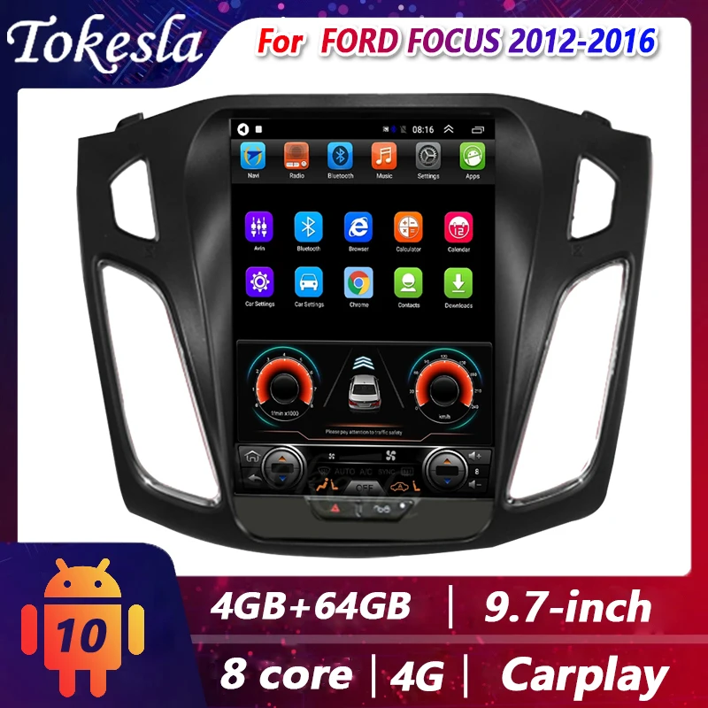 Tokesla Car Audio For ford focus Radio 2 Din Android Tesla Style Stereo Receiver Multimedia Dvd Video Players GPS Navigation 4G