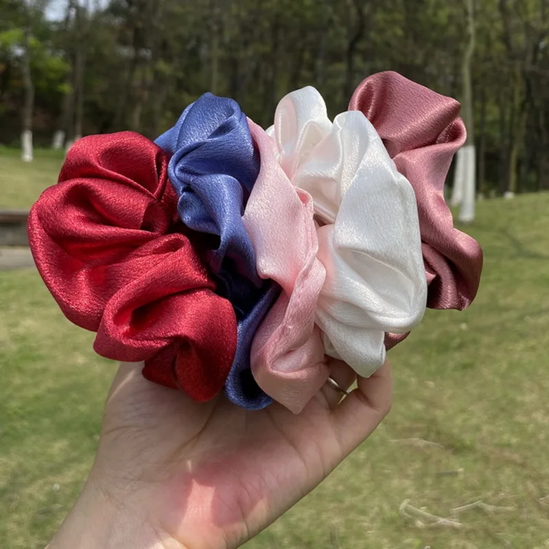 2pcs /pack Girls  Korea colorful Silk hair band elastic Satin scrunchie set women Mickey crunchy hair tie rope headband Headwear