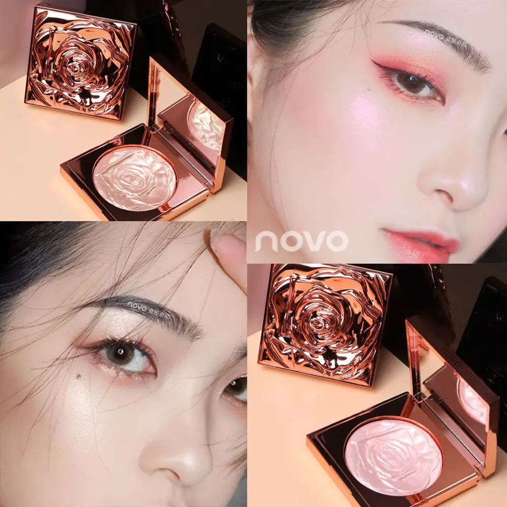 Rose Highlighter Blush Powder Glitter Palette Makeup 2 in 1 Facial Bronzer Glow Face Contour Shimmer Powder Illuminator Cosmetic