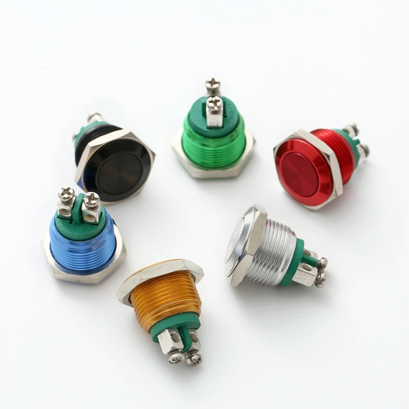 ELEWIND 16mm Colorful aluminium waterproof IP65 momentary push button  switch screw terminal (PM161F-10/CA)