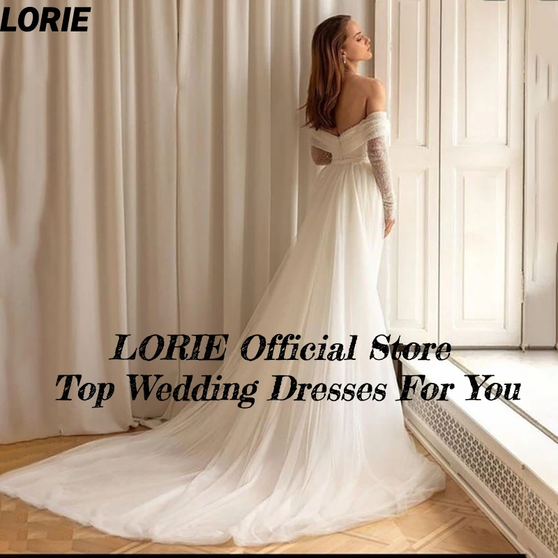 LORIE-vestidos de novia de sirena sin tirantes, elegantes vestidos de novia Bodycon de manga larga brillante con purpurina y hombros descubiertos,