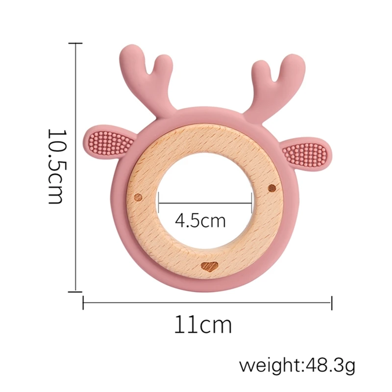 Animal Elk Koala Cartoon Teether BPA Free Food Grade Silicone Beech Wood Baby Teething Toy Rattle Safe Newborn Chew Nursing Gift