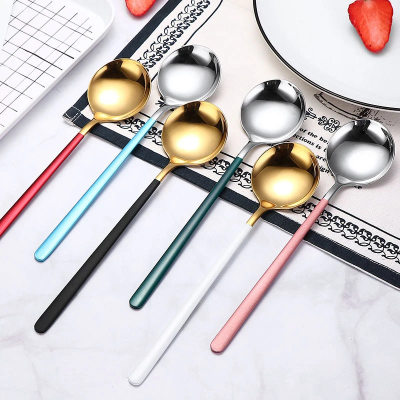 Korean Spoon Stainless Steel Exquisite Long Handle Spoon Soup Kitchenware Dessert Spoon Kitchen Tableware Akcesoria Kuchenne