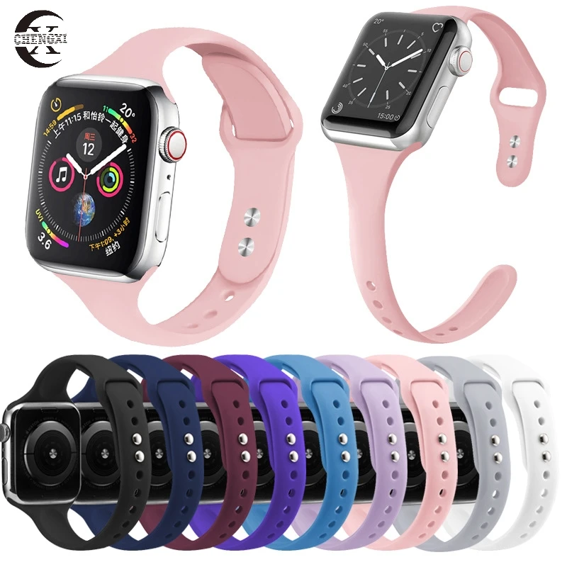 Slim Strap for Apple Watch Band 44mm 45mm 40mm 38mm 42 Silicone wrsit Belt correa Bracelet iwatch Serie 4 3 se 6 7 41 45mm Band