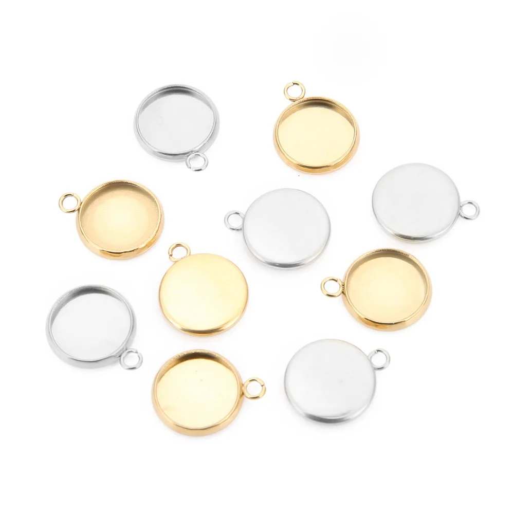 5pcs Stainless Steel Gold/Steel 8-25mm Round Blank Bezel Pendant Cabochon Base For Jewelry Making Earrings/Pendant Accessories