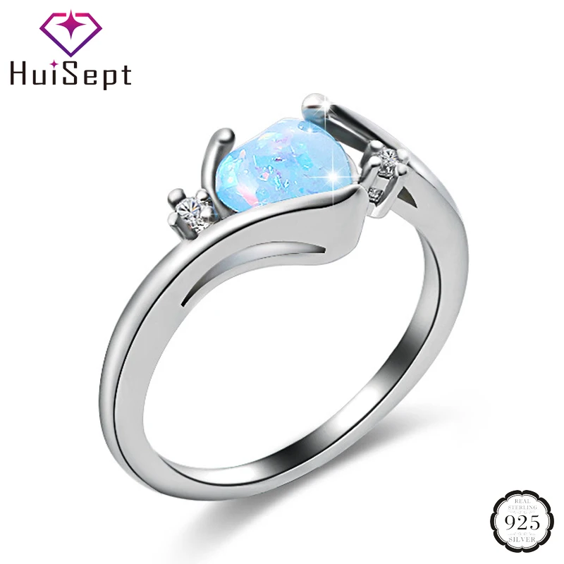 

HuiSept Elegant 925 Silver Ring Heart-shape Opal Zircon Gemstones Jewelry Ornaments Rings for Women Wedding Party Gift Wholesale