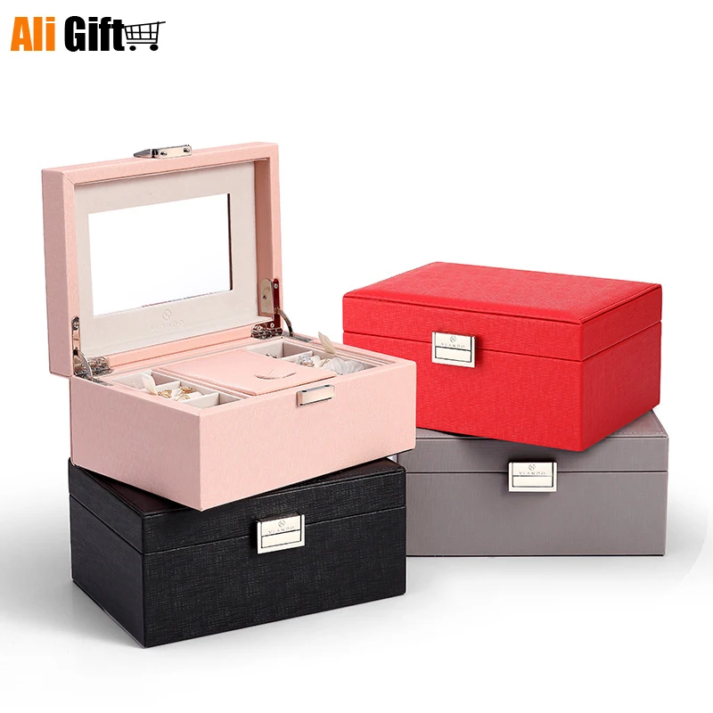 Jewelry Collection Box Princess European Korean Jewelry Box Wood with Lock Necklace Earring Box Birthday Present Dressing Case