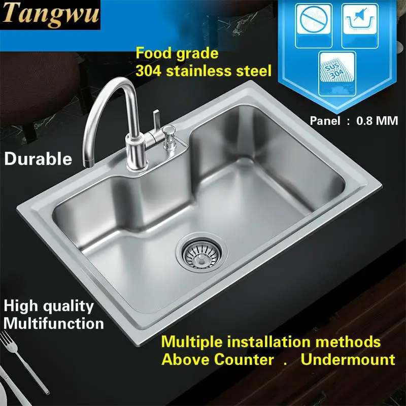 Free shipping Standard luxurious mini kitchen single trough sink food grade 304 stainless steel whole drawing hot sell 63x43 CM