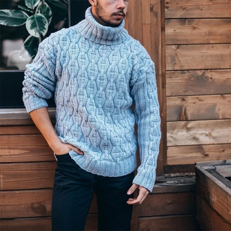 

2021 New Autumn Winter High Collar Men Sweater Fashion Twist Flowers Long Sleeve Pullover Knitted Sweaters Oversized Outwear