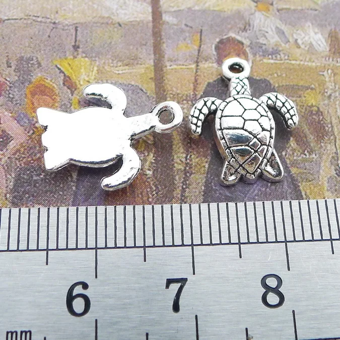 30 Pieces/Lot 15*12mm Antique Silver Plated Cute Turtle Charms Necklace Earrings Pendant Animal Charms For Jewelry Making