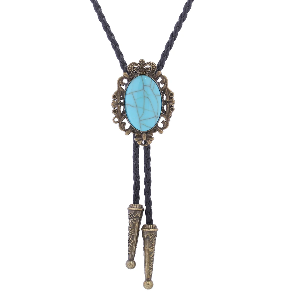 BRONZE GEM Bolo Tie Western Cowboy Opal Rodeo Leather Necktie