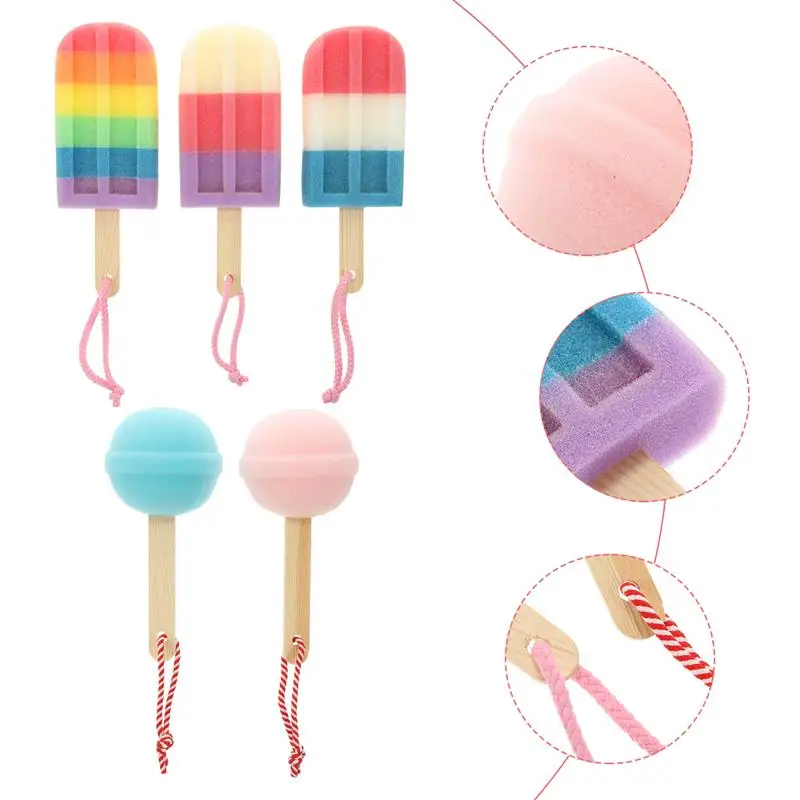 Juego de brochas de esponja de colores para baño de bebé, cepillos con forma de piruletas de helado, 1 Juego de 5 uds.