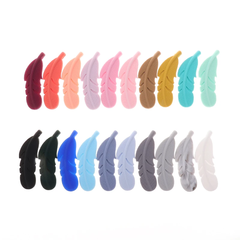 Fkisbox 10pcs Silicone Feather Baby Teether Bead BPA Free DIY Infant Teething Necklace Rodent Pendant Jewelry Nursing Shower Toy