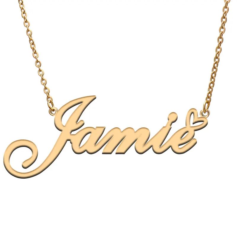 

Jamie with Heart Name Necklace for Women Stainless Steel Jewelry Nameplate Pendant Femme Mother Child Girls Gift