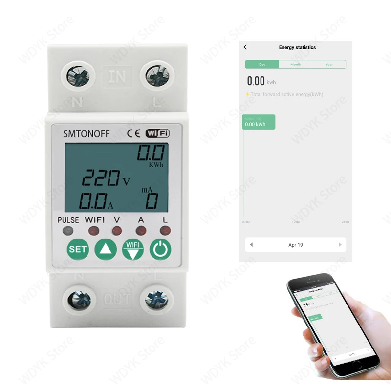 Tuya – compteur d\'énergie intelligent, wi-fi, kWh, compteur d\'énergie, protection contre les fuites de terre et les sous-tensions, fonctionne avec