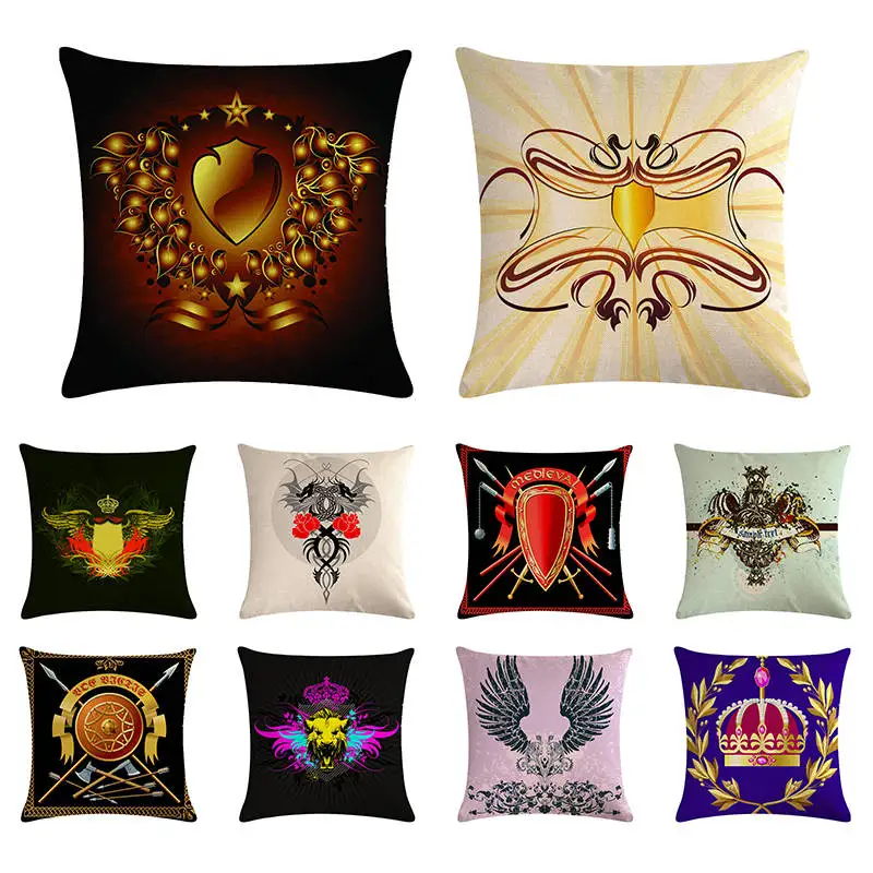 Print Linen Sofa Car Pillow Cushion Cover Cases Heart Shaped Shield Geometric Wings Home Decor