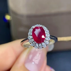 Fine Jewelry S925 Sterling Silver Inlaid Natural Ruby Ring Support Test 6x8mm Size Gemstone Noble Character Good Gift  Sale