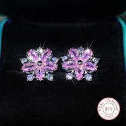 925 Sterling Silver Micro-Inlaid Sweet Temperament Flower Zircon Earrings For Ladies Party Birthday Jewelry Gifts