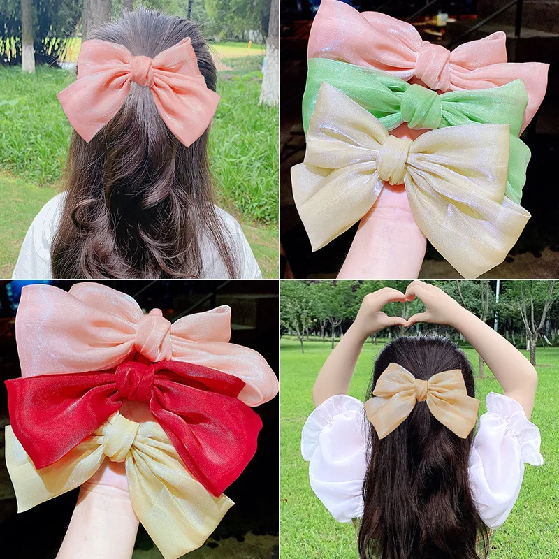 Japanese super fairy bright silky satin bow hairpin net red forest red hair accessories back head clip JK headdress female