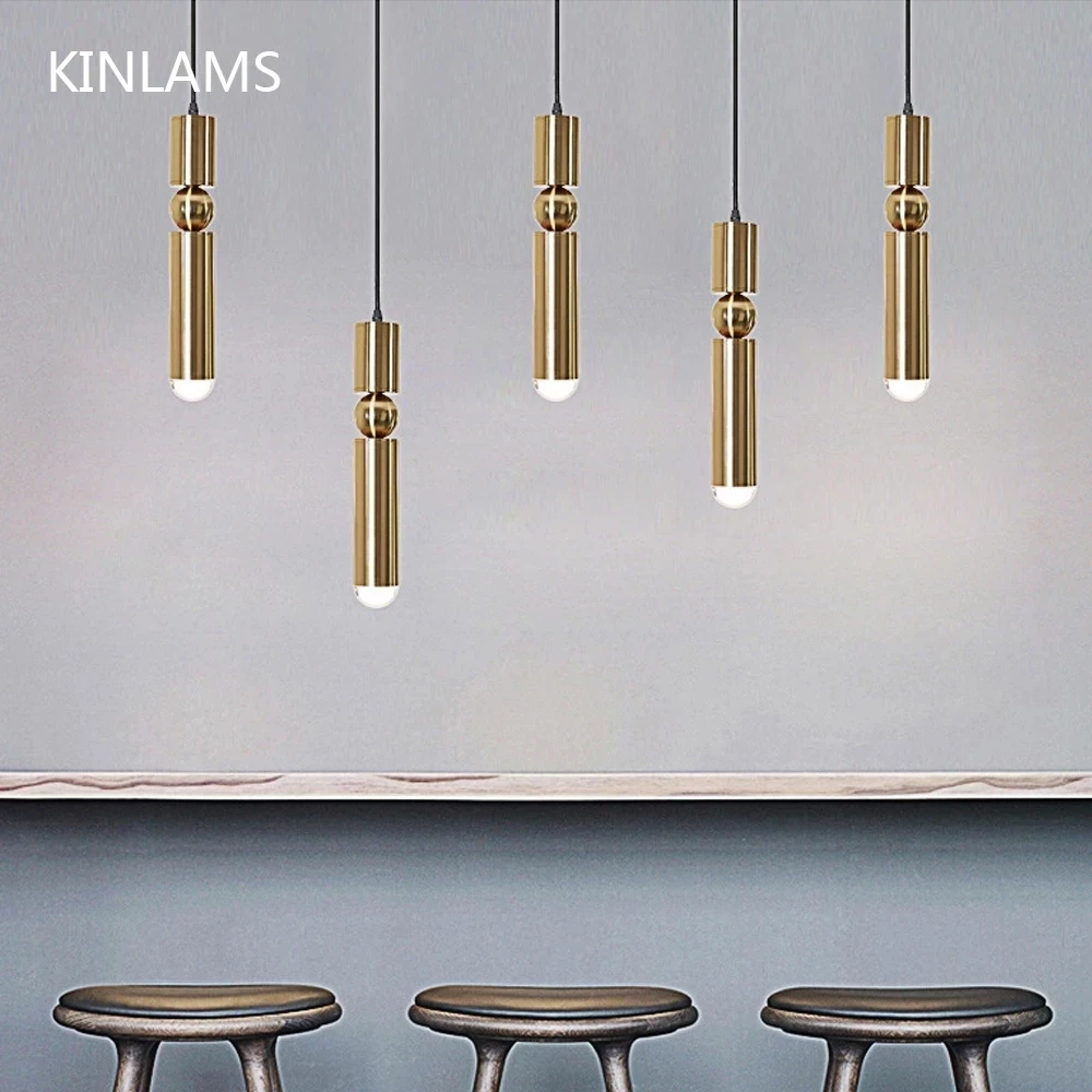 Modern Pendant Lights Chandelier Dining Room Indoor Lamp Decoration Cylinder Pipe Golden Hanging Lamp Kitchen Lighting Fixture