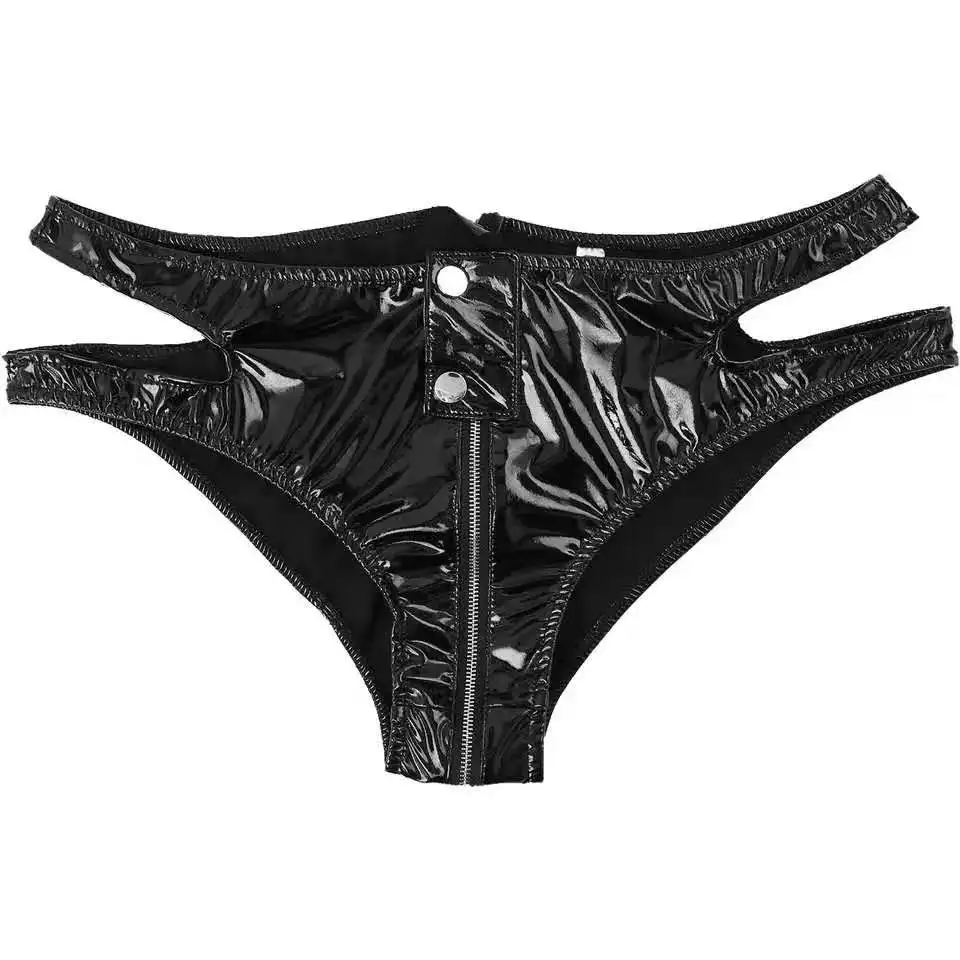 Women Sexy Opening Crotch Shiny Leather Underwear For Sex Erotic Below Crotchless Fetish Brief Glossy Latex Mini Hot Pants Sexi