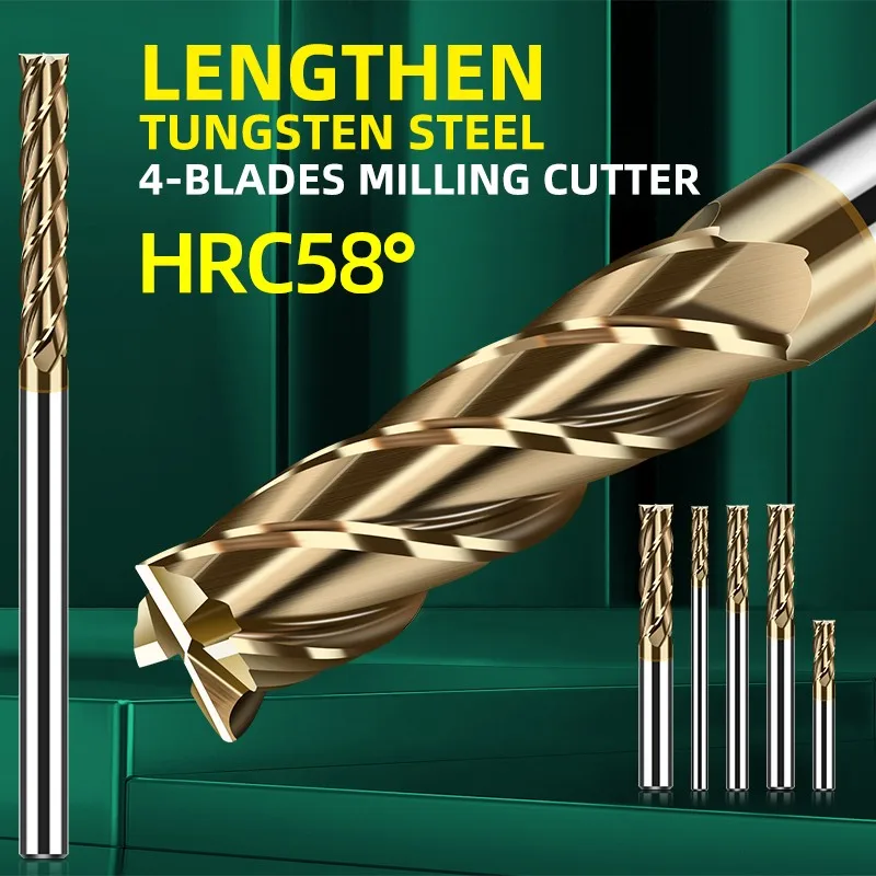 ROMTIC-Revestimento De Liga De Fresagem Kit Cortador, Ferramenta De Aço De Tungstênio, CNC Endmill, Alongar Fresa, HRC58