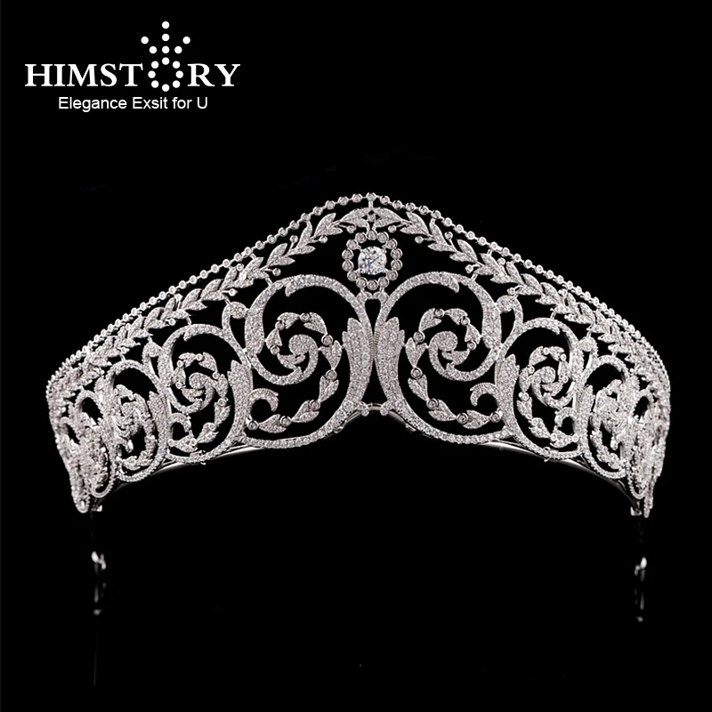 Himstory Noble European Iris Flower Princess Crown Tiara Cubic  Wedding Hair Accessories Bridal Jewelry Headband