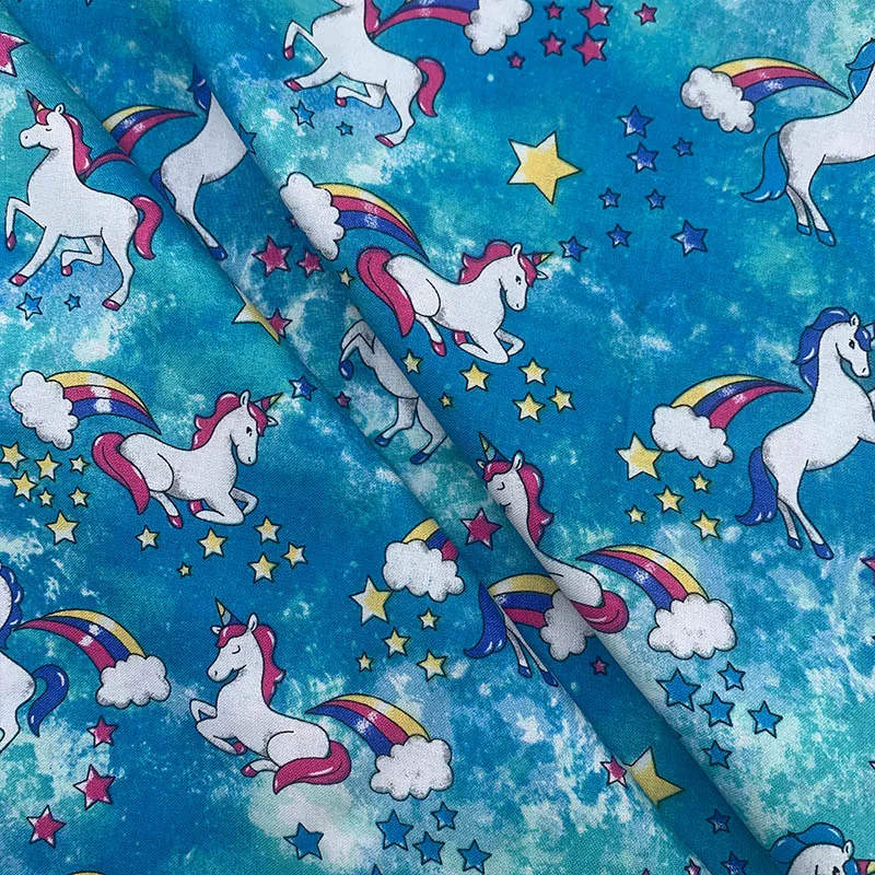 Beautiful 100% Cotton Fabric Blue Star unicorn Pattern Fabric Digital Print Sewing Material DIY Home Patchwork Dress Clothing