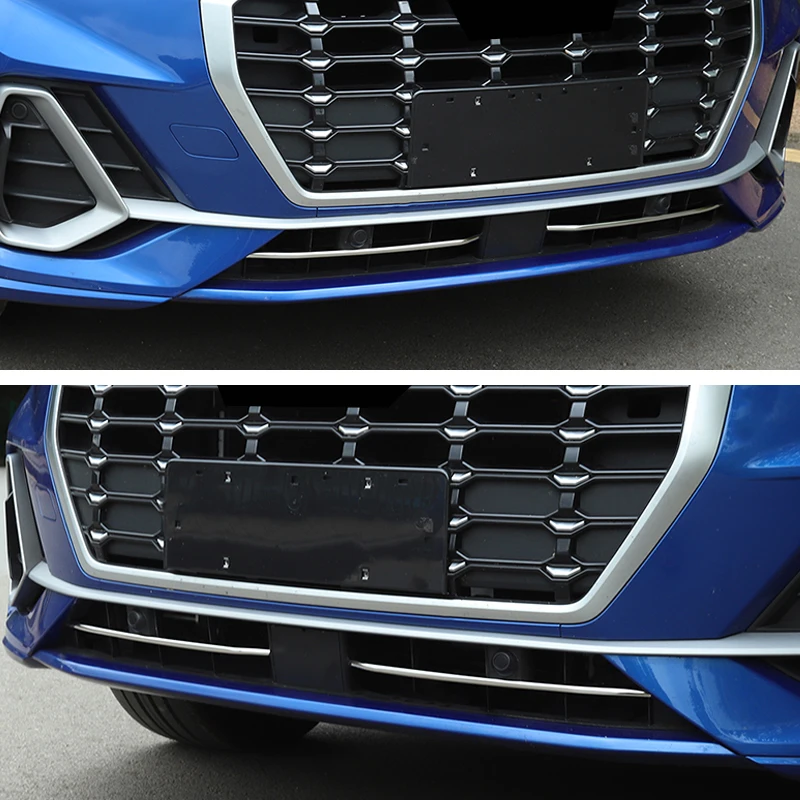 2pc Car Front Bumper Chrome Grille Cover Trim Molding For Audi Q3 F3 2019 2020 Car Styling Front Bumper Lower Grille Accessories