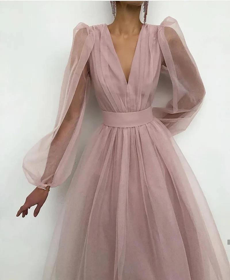 Robe De soirée De forme trapèze, élégante Robe longue, manches bouffantes, col en v, Simple, sur mesure, 2021