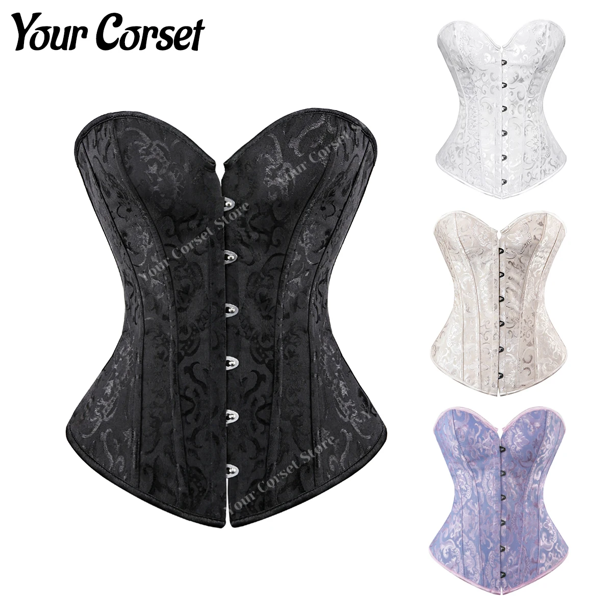 Floral Corset Top Plus Size Sexy Corset Lingerie for Women Lace up Boned Corsets Bustier Black White Corset