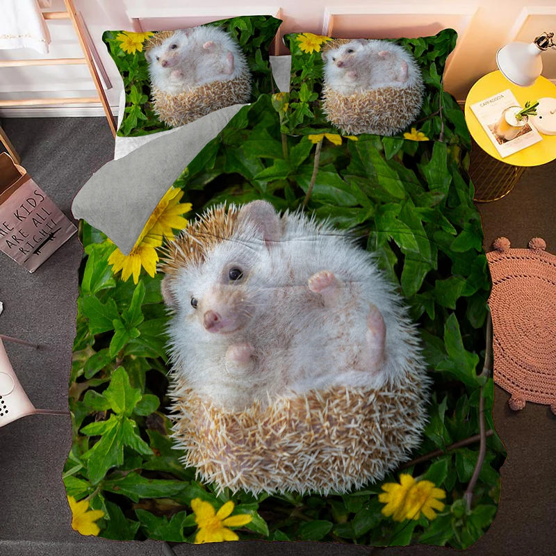 Lovely Hedgehog Quilt Cover Queen King Single Size Bedding Set Cute Animal Print Duvet Covers Home Textile
