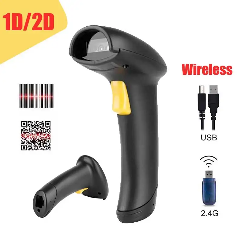 Portable Barcode Scanner Wireless Data Matrix Reader Bar Pistool  Multi Language Keyboard USB 1D 2D QR Code  Supermarket POS