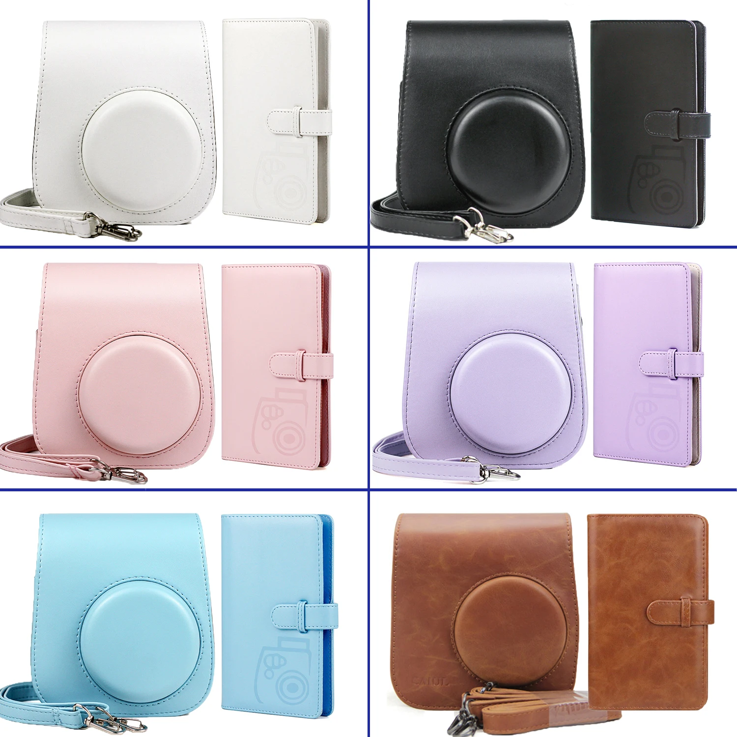 For Fujifilm Instax Mini 11 Camera with Shoulder Strap PU Leather Protective Case Bag Cover + Match Color 96 Pocket 3 Inch Album