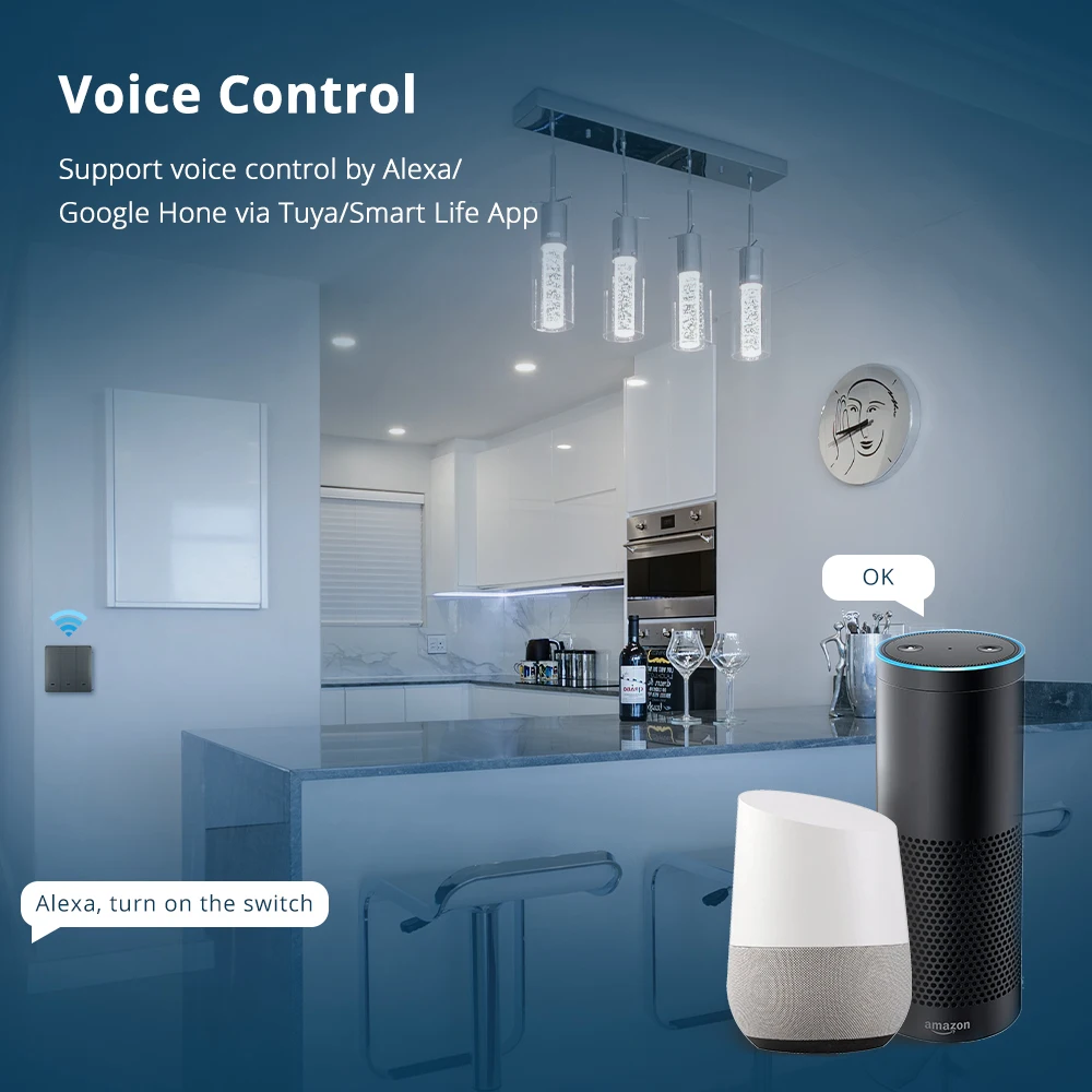 Zemismart Tuya WiFi Light Switch 1 2 3 Gang Physical Switch Neutral Optional Smart Life App Alexa Google Home Voice Control Gray