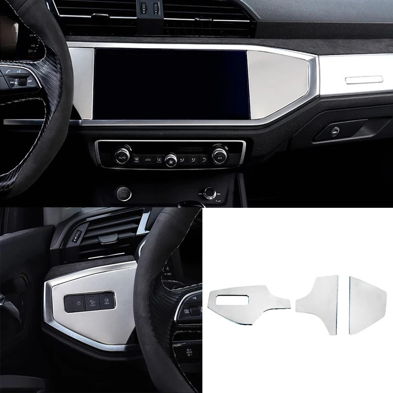 3Pcs/set Stainless steel Car Accessory Fit For AUDI Q3 2019 2020 Car Dashboard Decoration Cover Trim Stickers Car Styling