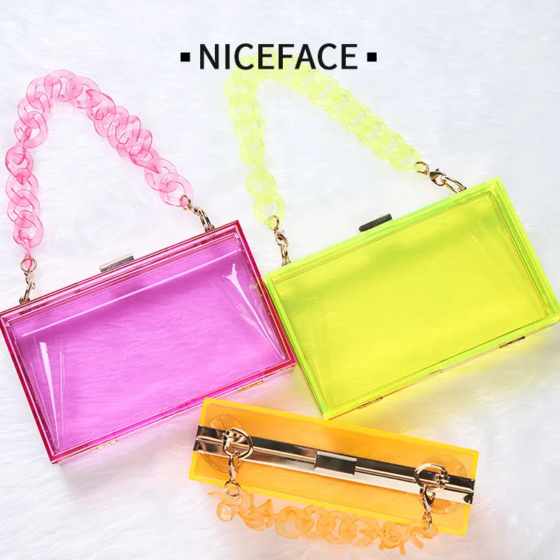 New style single shoulder messenger transparent acrylic handbags fashion personality chain small square bag dinner acrylic bag