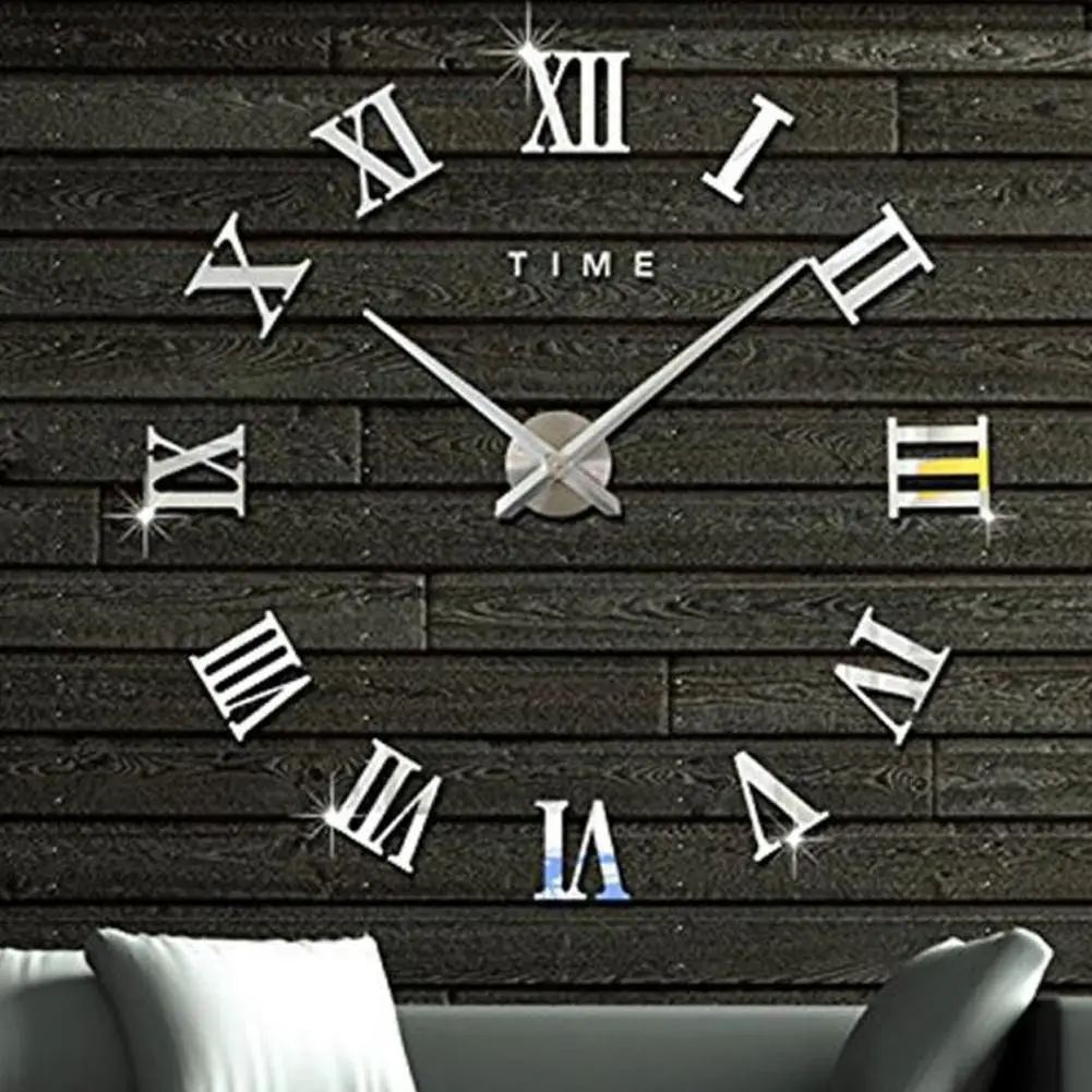 Wall Clock Roman Numbers Acrylic Self-adhesive Mirror Surface 3d DIY Sticker Wall Clock Needle Living Room vintage Home Decor