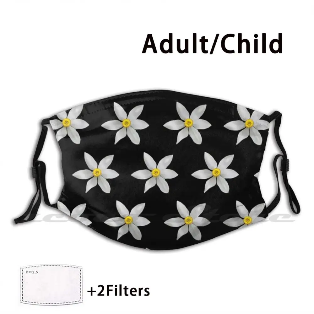 White Daffodil Flowers Custom Pattern Washable Filter Pm2.5 Adult Kids Mask Daffodil White Daffodils Ditsy Flower Flowers Ditsy