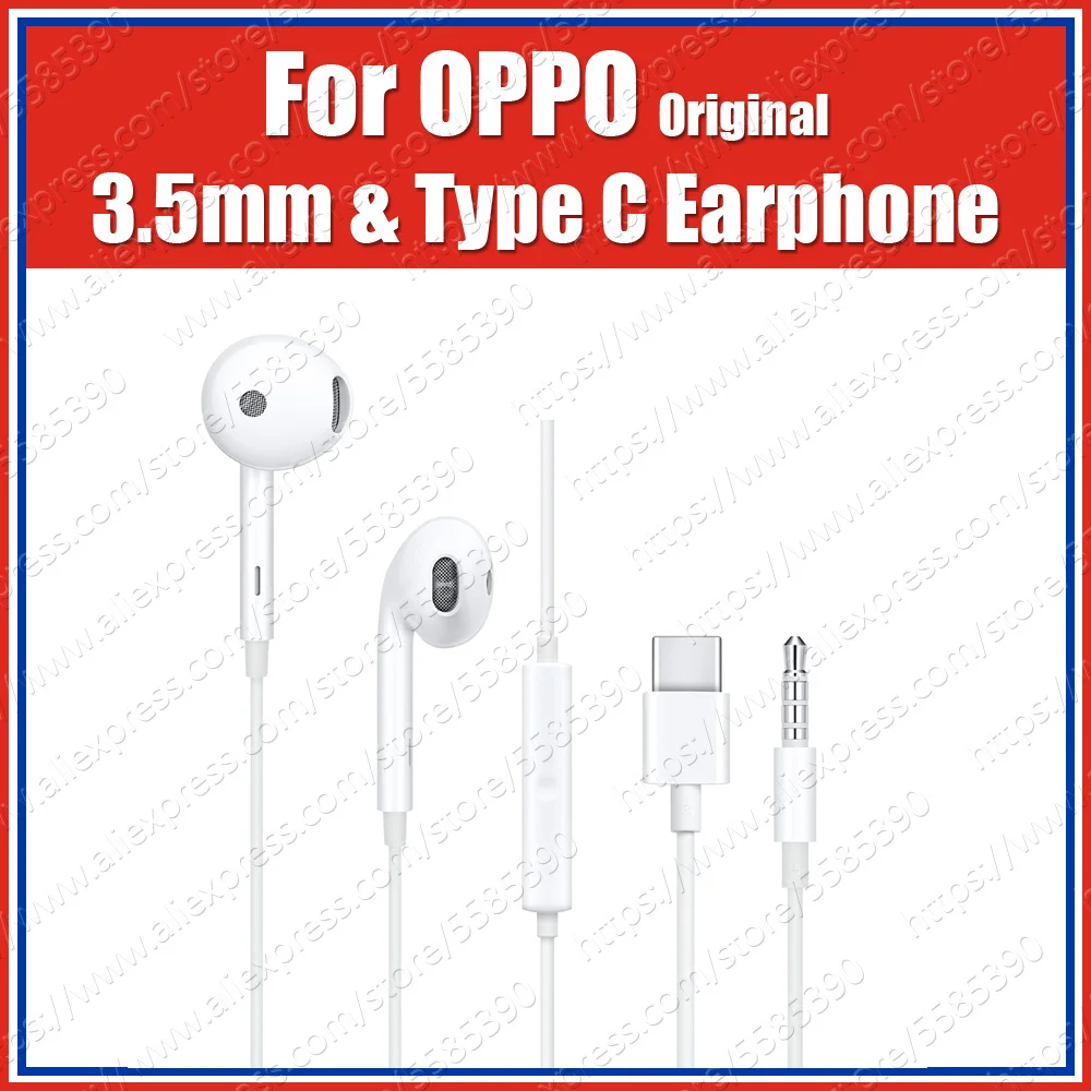 MH135 Type C 3.5mm Original OPPO Deep Bass Wired Earphone MH319 with Mic Semi Entering in Ear