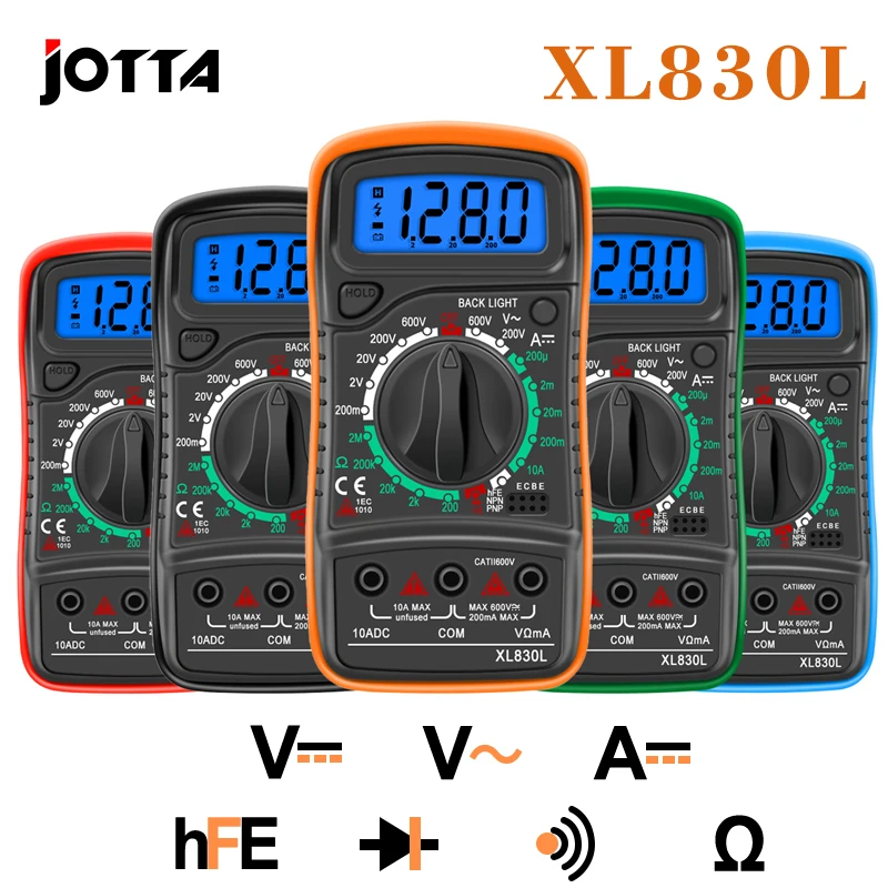 XL830L Handheld Digital Multimeter LCD Backlight Portable AC/DC Ammeter Voltmeter Ohm Voltage Tester Meter