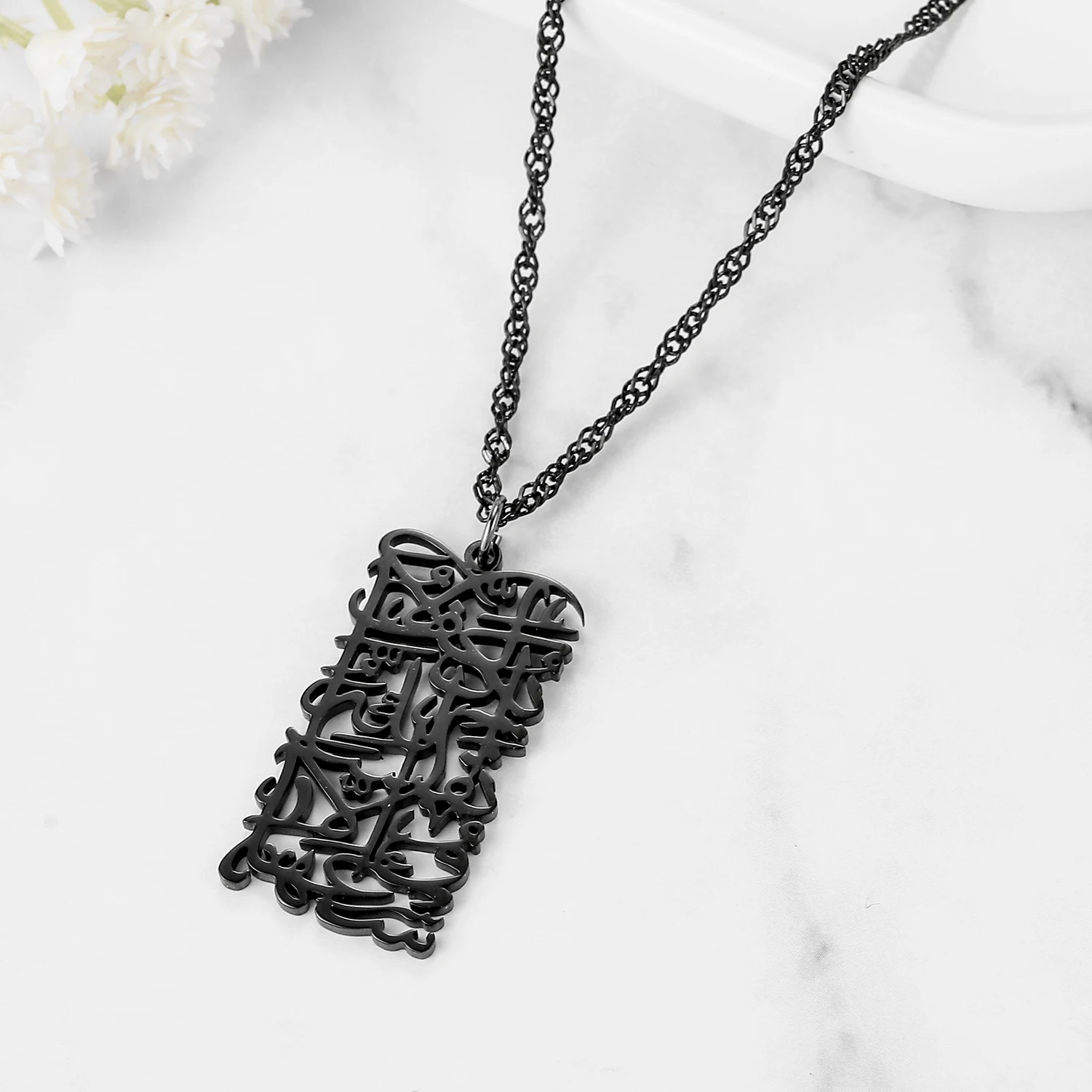 Islamic Calligraphy Arabic Gold Pendants Necklaces Spirit Prayer Muslim Religion Jewelry AYATUL KURSI NECKLACE For Women