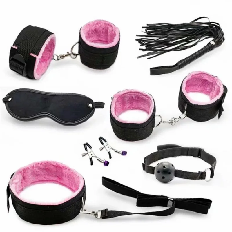 Sex Handcuffs Nipple Clamps Whip Mouth Gag  Mask Anal Plug Vibrator BDSM Bondage Set Erotic  Toys for Woman Men Adult Game