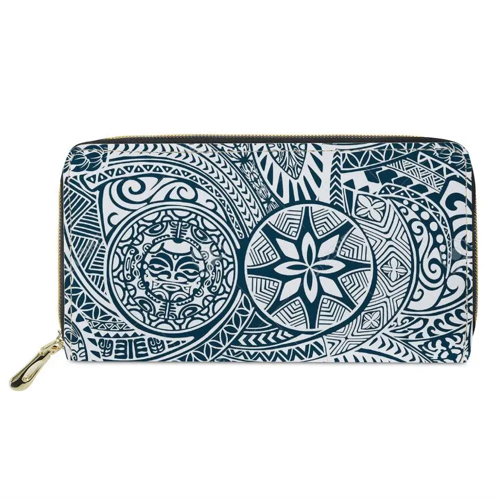 

Polynesian tribal style Print PU Leather Wallet Female Luxury Purses Cash For Ladies Custom Logo Women Leather Money Wallet