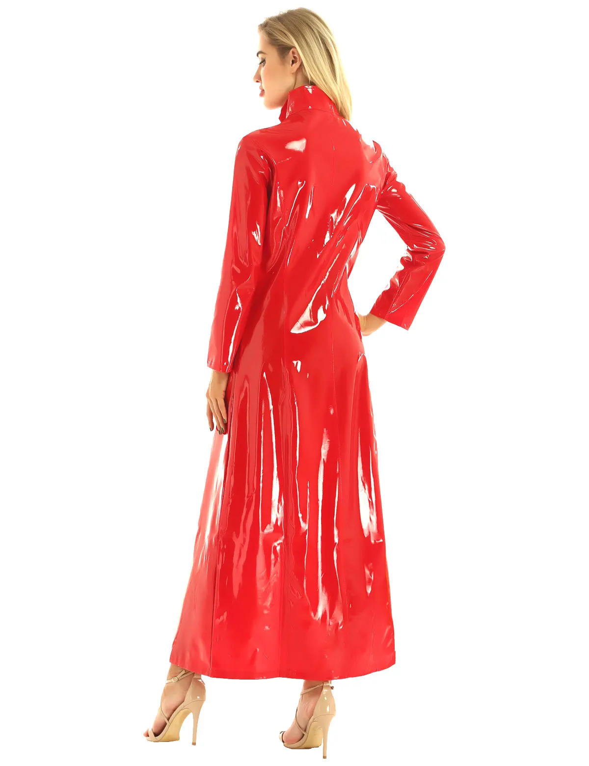 Volwassen Pvc Lederen Coltrui Lange Geul Mannen Vrouwen Glanzend Metallic Wetlook Rits Jas Jas Rave Party Clubwear