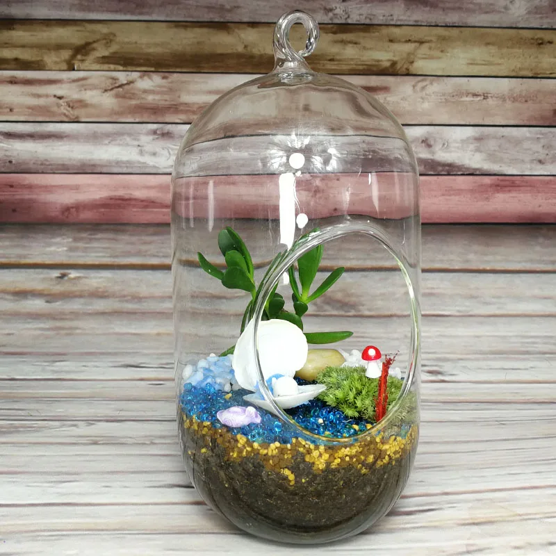 6pcs/pack 10*20cm Cylinder Shape Hanging Glass Terrarium Vase Home Decoration DIY Wedding Props