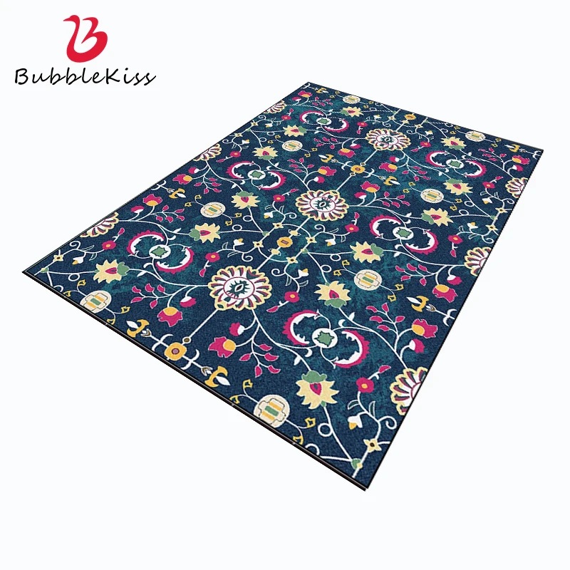 Bubble kiss Moroccan Carpet for Living Room Blue Flower Non-slip Bedroom Decor Rug for Kitchen Customized Carpets Bedside Mat